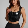 Top corset din vinil cu șireturi Lamiya, negru Top corset din vinil cu șireturi Lamiya, negru
