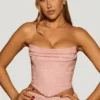 Top corset drapat cu ornamente, din argint, în nuanța roz lavandă Top corset drapat cu ornamente, din argint, în nuanța roz lavandă