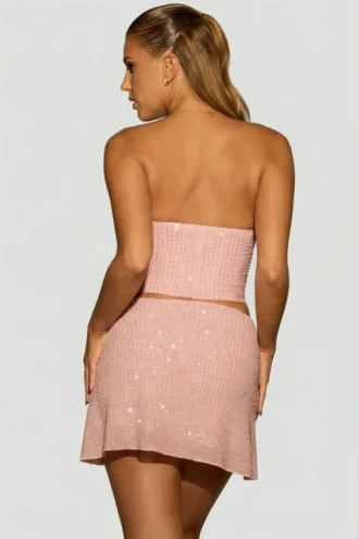 Top corset drapat cu ornamente, din argint, în nuanța roz lavandă