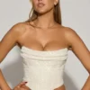 Top corset drapat cu ornamente Sterling, alb Top corset drapat cu ornamente Sterling, alb