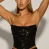 Top corset drapat cu ornamente Sterling, negru Top corset drapat cu ornamente Sterling, negru