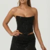 Top corset drapat cu ornamente Sterling, negru Top corset drapat cu ornamente Sterling, negru