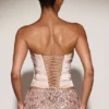 Top corset drapat din satin cu șireturi Yulea, în culoarea auriu Top corset drapat din satin cu șireturi Yulea, în culoarea auriu