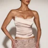 Top corset drapat din satin cu șireturi Yulea, în culoarea auriu Top corset drapat din satin cu șireturi Yulea, în culoarea auriu