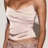 Top corset drapat din satin cu șireturi Yulea, în culoarea auriu Top corset drapat din satin cu șireturi Yulea, în culoarea auriu