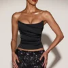 Top corset drapat din satin cu șireturi Yulea, negru-violet Top corset drapat din satin cu șireturi Yulea, negru-violet