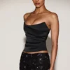 Top corset drapat din satin cu șireturi Yulea, negru-violet Top corset drapat din satin cu șireturi Yulea, negru-violet