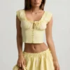 Top corset Faela din poplin de bumbac cu volane, în culoarea galben lămâie Top corset Faela din poplin de bumbac cu volane, în culoarea galben lămâie