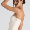 Top corset fără bretele, cu dantelă și volane, Melvina, în culoarea ivoriu Top corset fără bretele, cu dantelă și volane, Melvina, în culoarea ivoriu