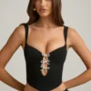 Top corset Pearla cu decupaje și detalii cu fundițe, negru Top corset Pearla cu decupaje și detalii cu fundițe, negru