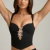 Top corset Pearla cu decupaje și detalii cu fundițe, negru Top corset Pearla cu decupaje și detalii cu fundițe, negru