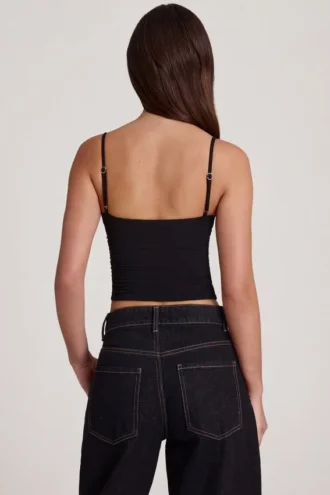Top cu bretele și sârmă, cu volane, din TENCEL™ Modal, model Mirelle, negru Top cu bretele și sârmă, cu volane, din TENCEL™ Modal, model Mirelle, negru