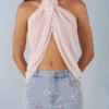 Top cu gât halter și decupaj frontal Virelle, culoare ivoriu Top cu gât halter și decupaj frontal Virelle, culoare ivoriu