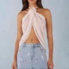 Top cu gât halter și decupaj frontal Virelle, culoare ivoriu Top cu gât halter și decupaj frontal Virelle, culoare ivoriu