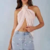 Top cu gât halter și decupaj frontal Virelle, culoare ivoriu Top cu gât halter și decupaj frontal Virelle, culoare ivoriu