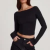 Top cu guler barcă și mâneci lungi Charliane din Modal, negru