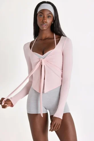 Top cu legătură în față din Modal, culoare Blush