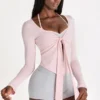 Top cu legătură în față din Modal, culoare Blush Top cu legătură în față din Modal, culoare Blush