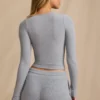 Top cu mâneci lungi din modal cu nervuri, în albastru deschis Top cu mâneci lungi din modal cu nervuri, în albastru deschis