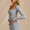 Top cu mâneci lungi din modal cu nervuri, în albastru deschis Top cu mâneci lungi din modal cu nervuri, în albastru deschis