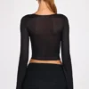 Top cu mâneci lungi și decolteu adânc din tricot transparent Liah, negru Top cu mâneci lungi și decolteu adânc din tricot transparent Liah, negru