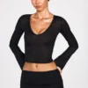 Top cu mâneci lungi și decolteu adânc din tricot transparent Liah, negru Top cu mâneci lungi și decolteu adânc din tricot transparent Liah, negru