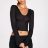 Top cu mâneci lungi și decolteu adânc din tricot transparent Liah, negru Top cu mâneci lungi și decolteu adânc din tricot transparent Liah, negru