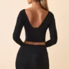 Top cu mâneci lungi și decolteu adânc Harri din modal, negru Top cu mâneci lungi și decolteu adânc Harri din modal, negru