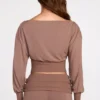 Top cu mâneci lungi și umeri decupați Quinn Modal, culoare Mocha Top cu mâneci lungi și umeri decupați Quinn Modal, culoare Mocha