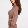 Top cu mâneci lungi și umeri decupați Quinn Modal, culoare Mocha Top cu mâneci lungi și umeri decupați Quinn Modal, culoare Mocha