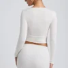 Top cu mâneci lungi și volane Alia din modal, culoare alb Top cu mâneci lungi și volane Alia din modal, culoare alb