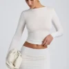 Top cu mâneci lungi și volane Alia din modal, culoare alb Top cu mâneci lungi și volane Alia din modal, culoare alb