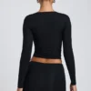 Top cu mâneci lungi și volane Alia din modal, negru Top cu mâneci lungi și volane Alia din modal, negru