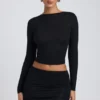 Top cu mâneci lungi și volane Alia din modal, negru Top cu mâneci lungi și volane Alia din modal, negru