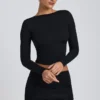 Top cu mâneci lungi și volane Alia din modal, negru Top cu mâneci lungi și volane Alia din modal, negru