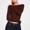 Top cu mâneci lungi și volane din modal cu nervuri Luisa, culoare maro ciocolată Top cu mâneci lungi și volane din modal cu nervuri Luisa, culoare maro ciocolată