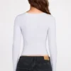Top cu mâneci lungi și volane din modal cu nervuri Luisa, în culoarea gri