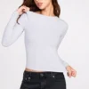 Top cu mâneci lungi și volane din modal cu nervuri Luisa, în culoarea gri