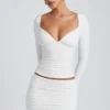 Top cu mâneci lungi și volane din modal Emry, în culoarea alb Top cu mâneci lungi și volane din modal Emry, în culoarea alb