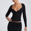 Top cu mâneci lungi și volane Emry Modal, negru