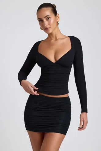 Top cu mâneci lungi și volane Emry Modal, negru