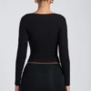 Top cu mâneci lungi și volane Emry Modal, negru