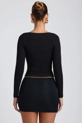 Top cu mâneci lungi și volane Emry Modal, negru