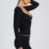Top cu mâneci lungi și volane Emry Modal, negru