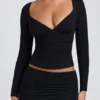 Top cu mâneci lungi și volane Emry Modal, negru