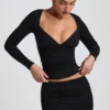 Top cu mâneci lungi și volane Emry Modal, negru