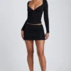 Top cu mâneci lungi și volane Emry Modal, negru