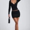 Top cu mâneci lungi și volane Emry Modal, negru
