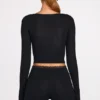 Top cu sutien cu dantelă, cu mâneci lungi, din modal cu nervuri Margaux, negru Top cu sutien cu dantelă, cu mâneci lungi, din modal cu nervuri Margaux, negru