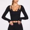 Top cu sutien cu dantelă, cu mâneci lungi, din modal cu nervuri Margaux, negru Top cu sutien cu dantelă, cu mâneci lungi, din modal cu nervuri Margaux, negru